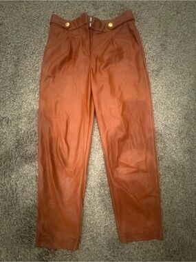 LOFT Rust Brown Faux-Leather Trousers
